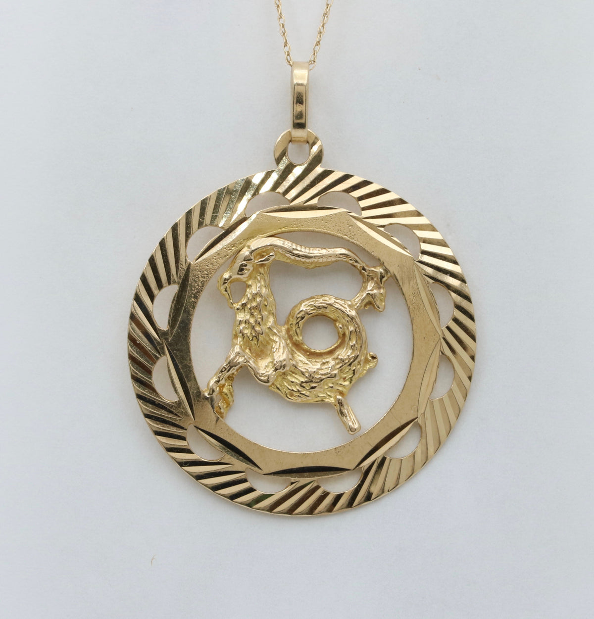 Large 10K Gold Radiant Zodiac Capricorn Disc Charm