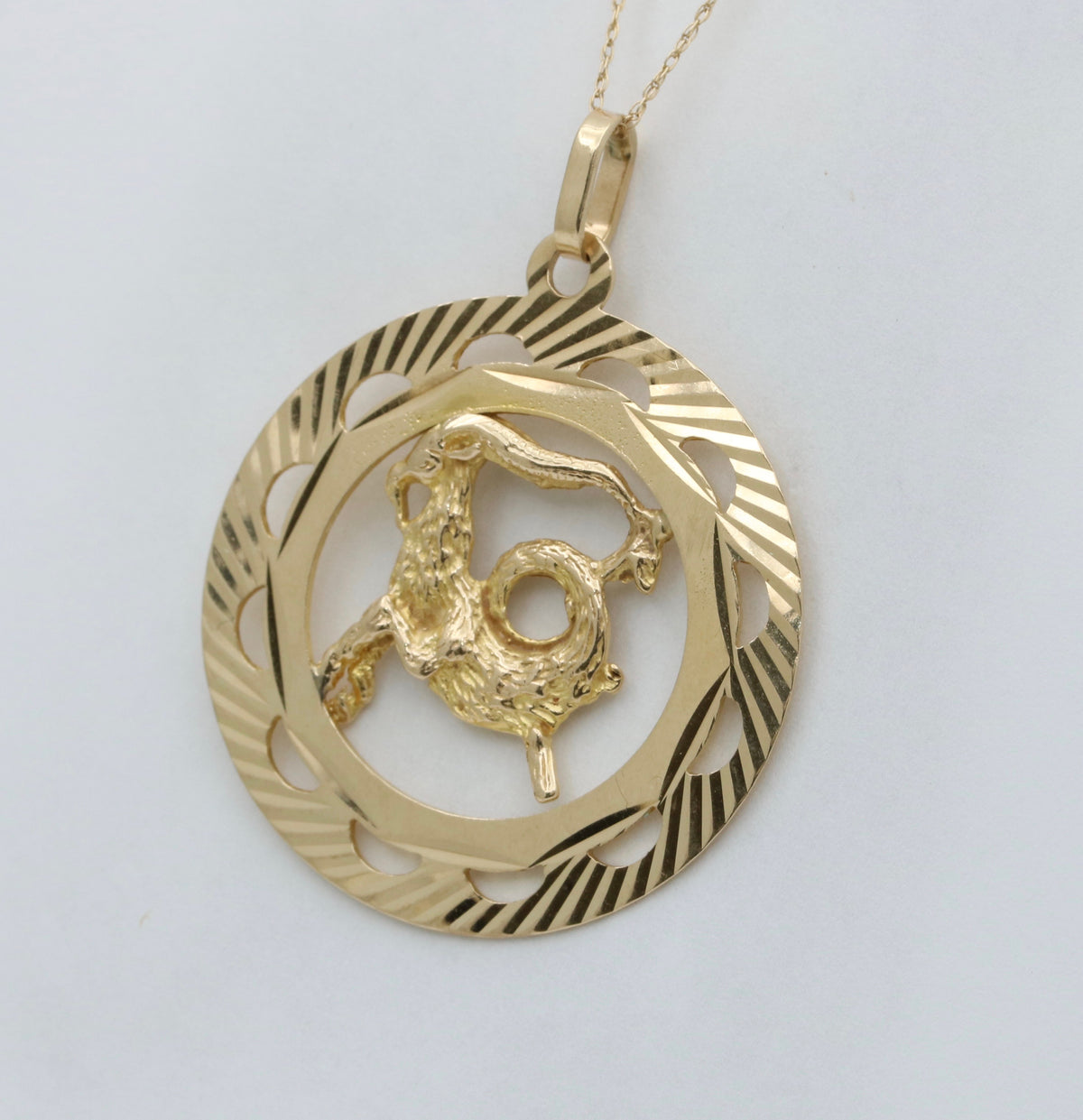 Large 10K Gold Radiant Zodiac Capricorn Disc Charm