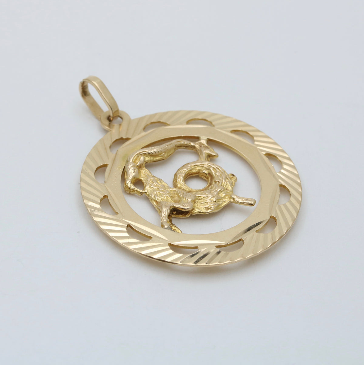 Large 10K Gold Radiant Zodiac Capricorn Disc Charm