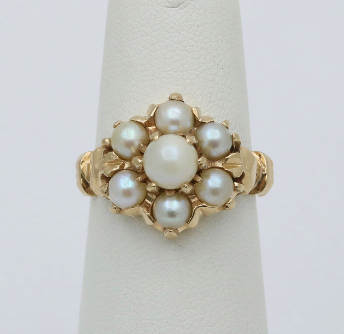 Victorian Revival Pearl Cluster 14K Gold Ring