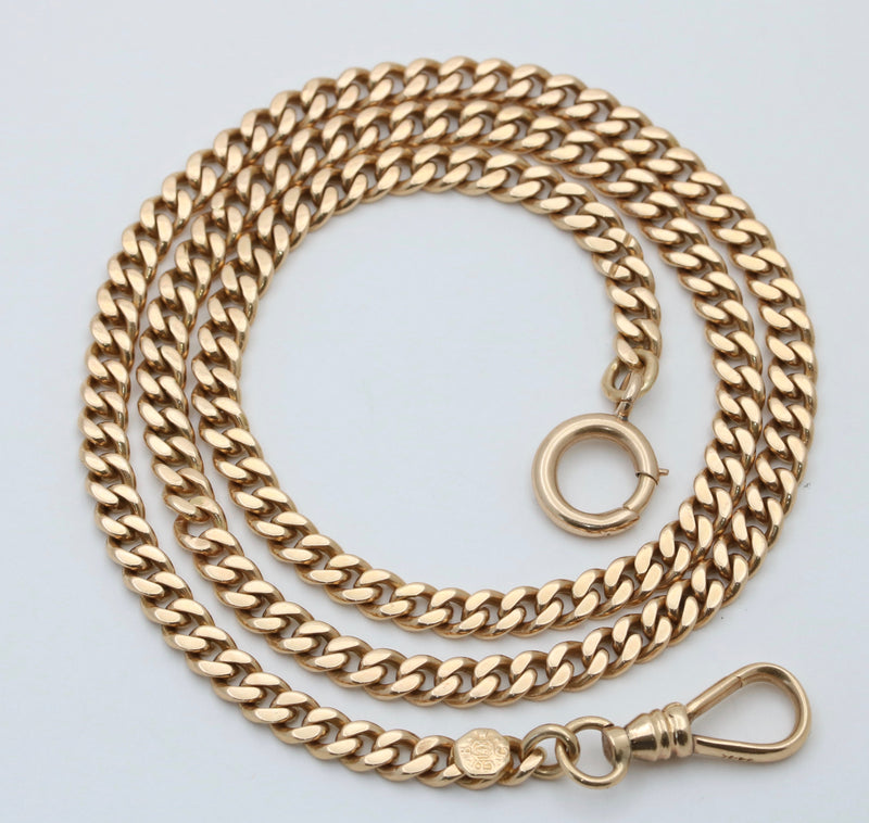 Art Deco Solid 14K Gold Curb Link Chain, 19.5” Long