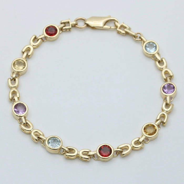 Vintage Multicolor Gemstone and 14K Gold Bracelet