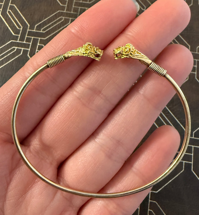 Vintage 14K Gold Lion Head Cuff Bracelet, 6.75”