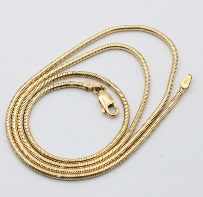 14K Gold Tubular Snake Chain, 20” Long