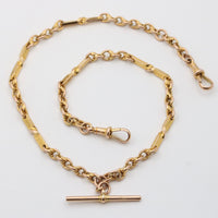 Victorian 9K Gold Trombone Link Watch Chain, 15” Long