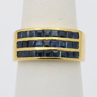 Triple Row Natural Sapphire and 18K Gold Wide Band