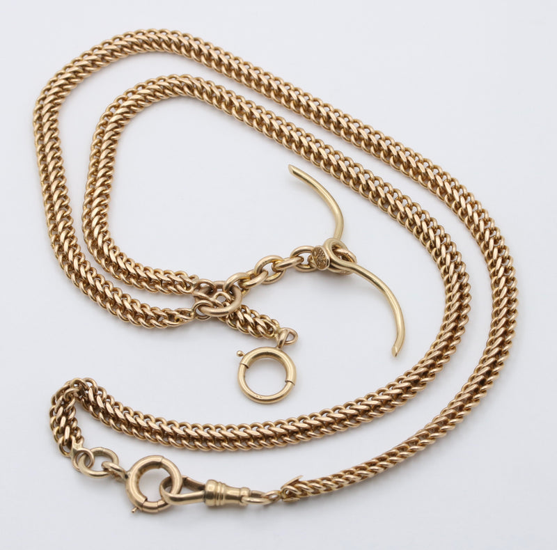 Art Deco 14K Gold Double Curb Link "1916" Watch Chain, 20.5” Long