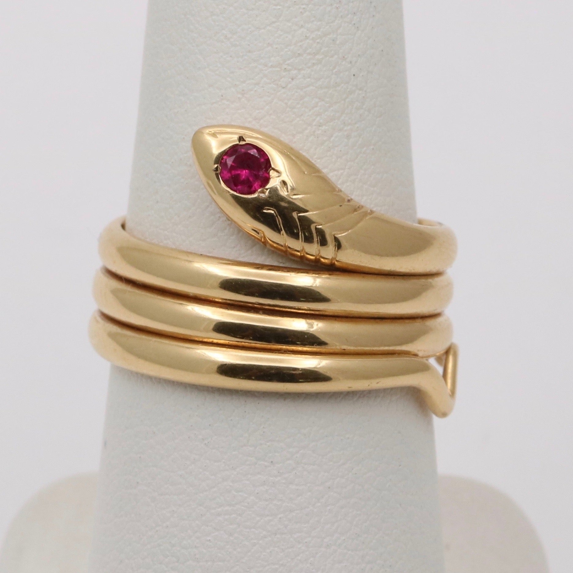 Vintage 18K Gold and Ruby Coiled Snake Ring
