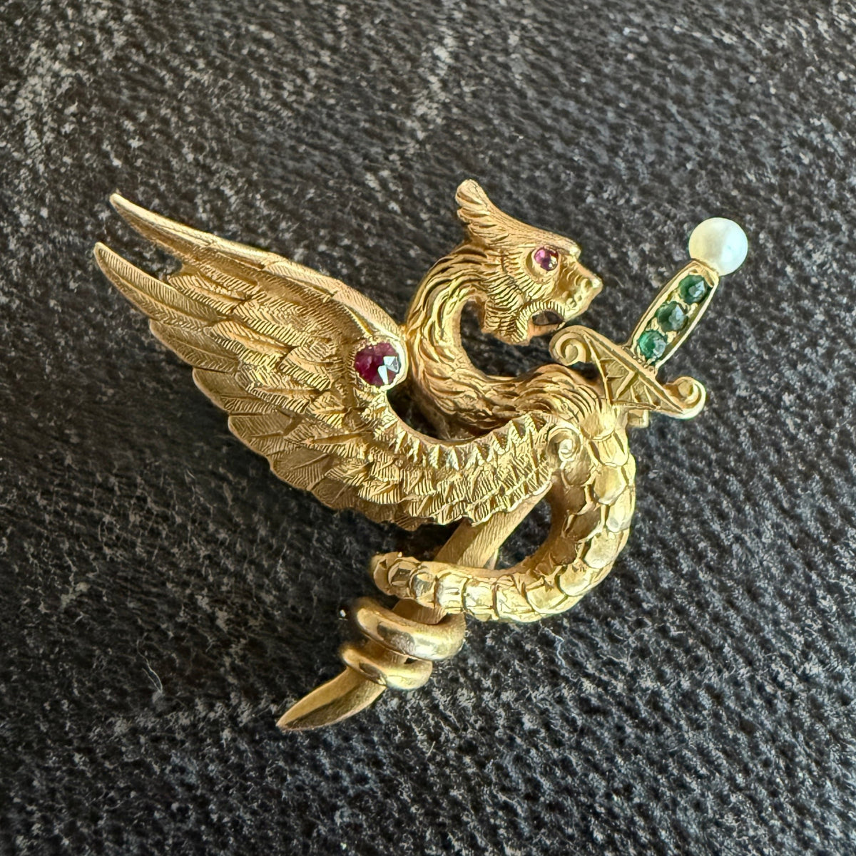 Art Nouveau Rikers Brothers 14K Gold Dragon Pin