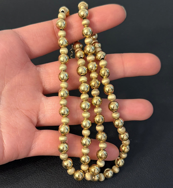 Vintage 14K Gold Ball Bead Necklace, 20” to 22” Long