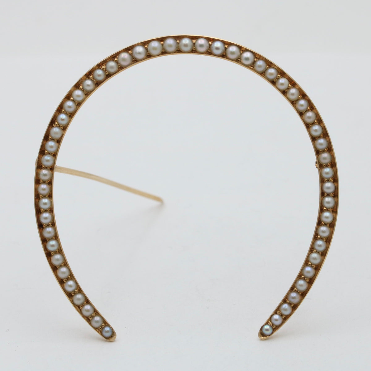 Large Antique Pearl and 14K Gold Horseshoe Pin