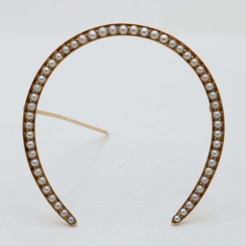 Large Antique Pearl and 14K Gold Horseshoe Pin