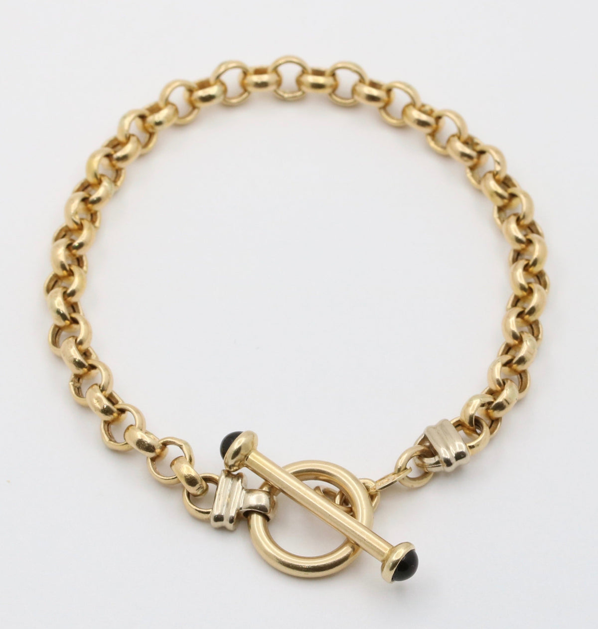 14K Gold Belcher Link Toggle Bracelet, 7.25” Long