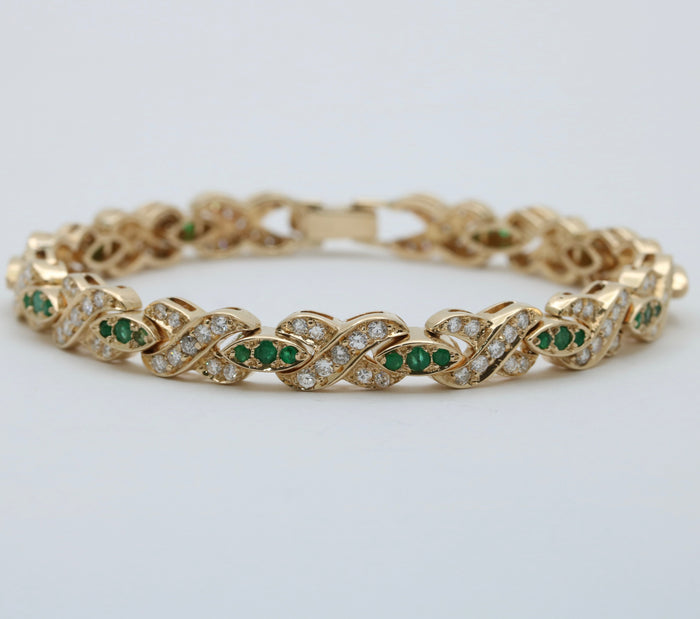 Emerald and Diamond XOXO 14K Gold Bracelet