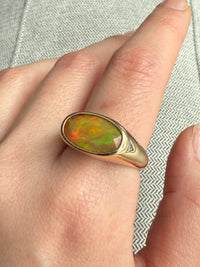 Faceted Opal and Diamond Signet Style Ring