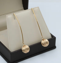 Long Dangling 14K Gold Fluted Ball Earrings