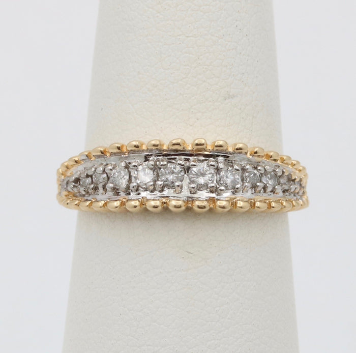 Vintage Diamond Band with Scalloped Edges, 14K Gold