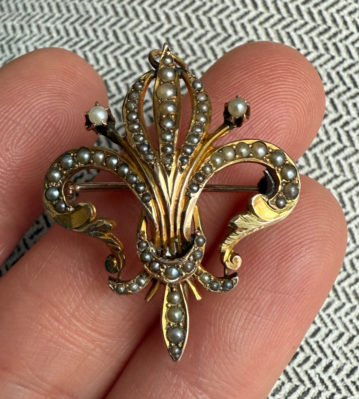 Antique 10K Gold Fleur de Lis Pin and Fob Pendant