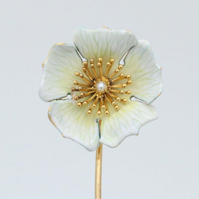 Art Nouveau Enamel Dogwood Flower Stick Pin