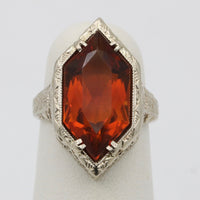 Art Deco Hexagonal Citrine and 14K Gold Filigree Ring