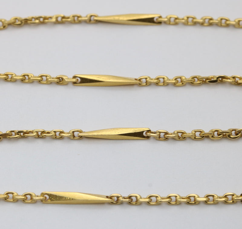 Vintage Geometric Bar Link 14K Gold Chain, 19” Long