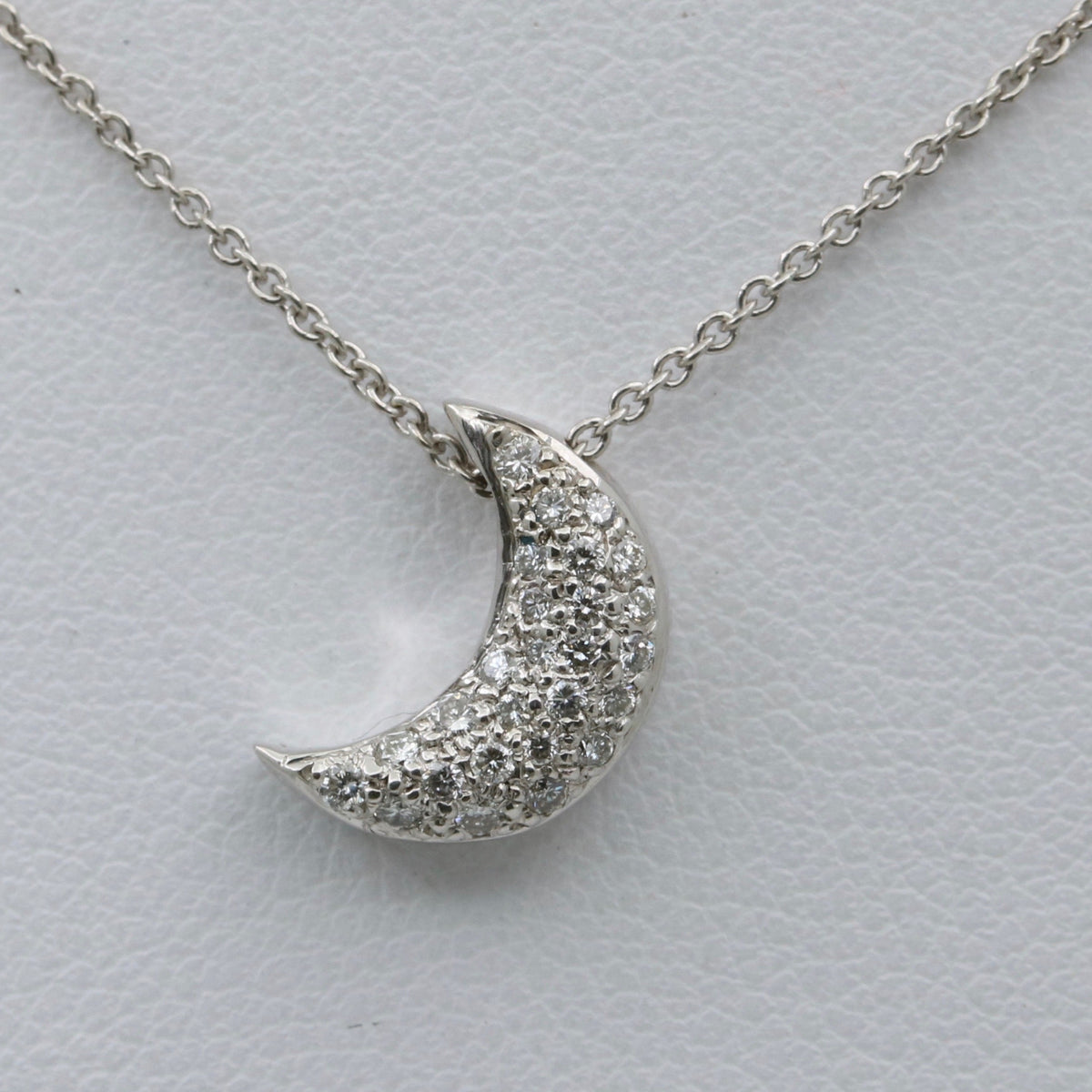 Diamond Crescent and 18K White Gold Necklace, 15.75” Long