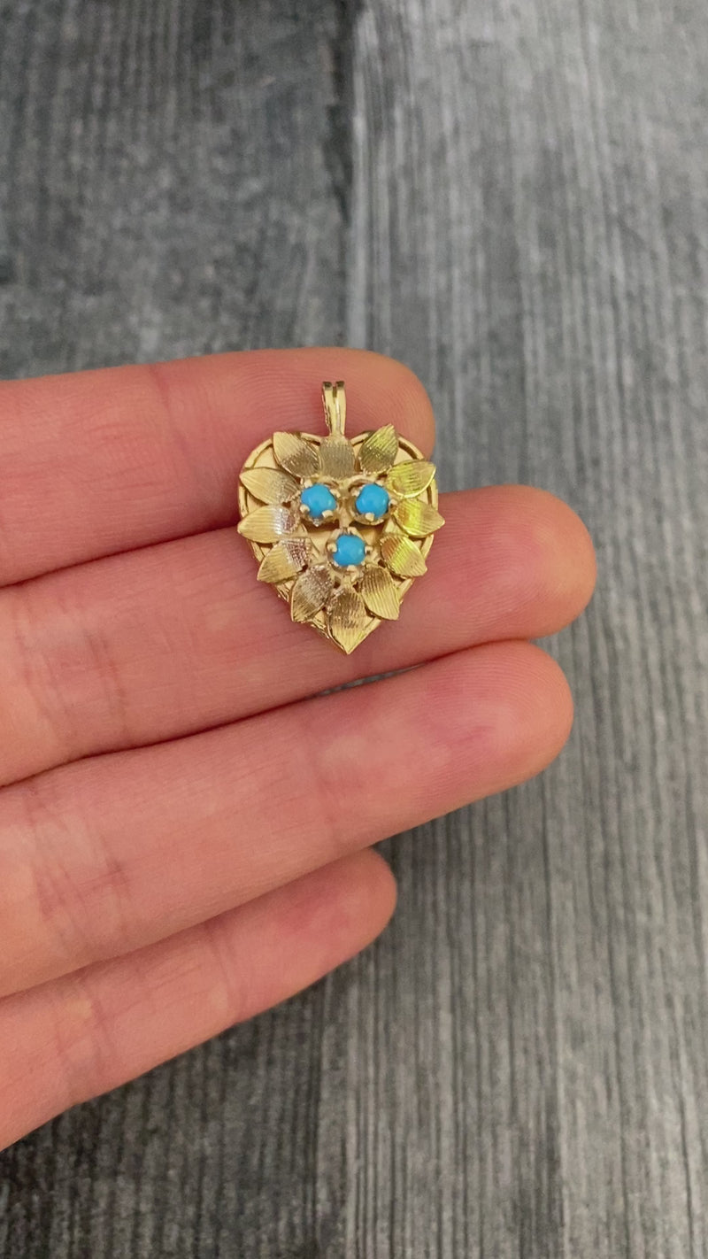 Vintage 14K Gold and Turquoise Heart Charm