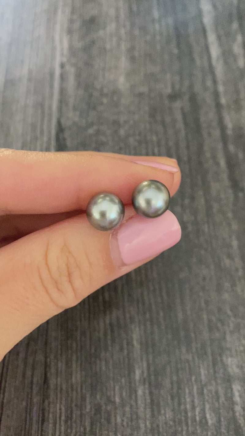 Cultured Black Pearl 8.9 mm Stud Earrings