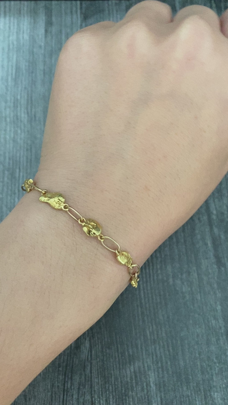 Vintage 22K-10K Gold Nugget Bracelet, 7.75” Long