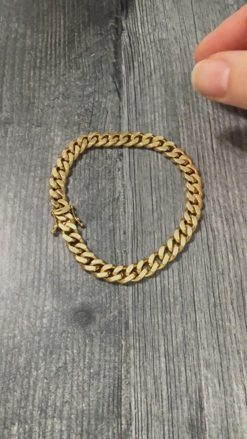 Vintage 18K Gold Solid Curb Link Bracelet, 7.5” Long