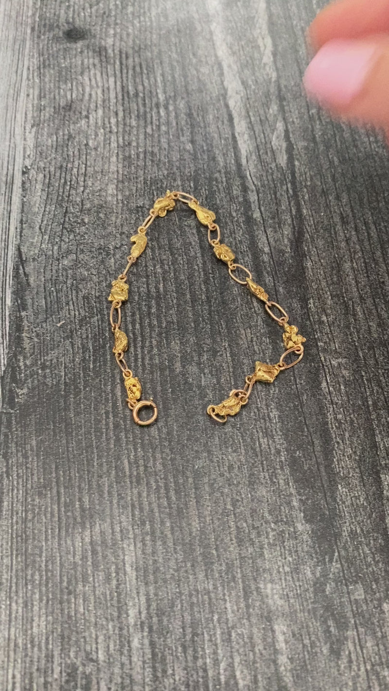 Vintage 22K-10K Gold Nugget Bracelet, 7.75” Long