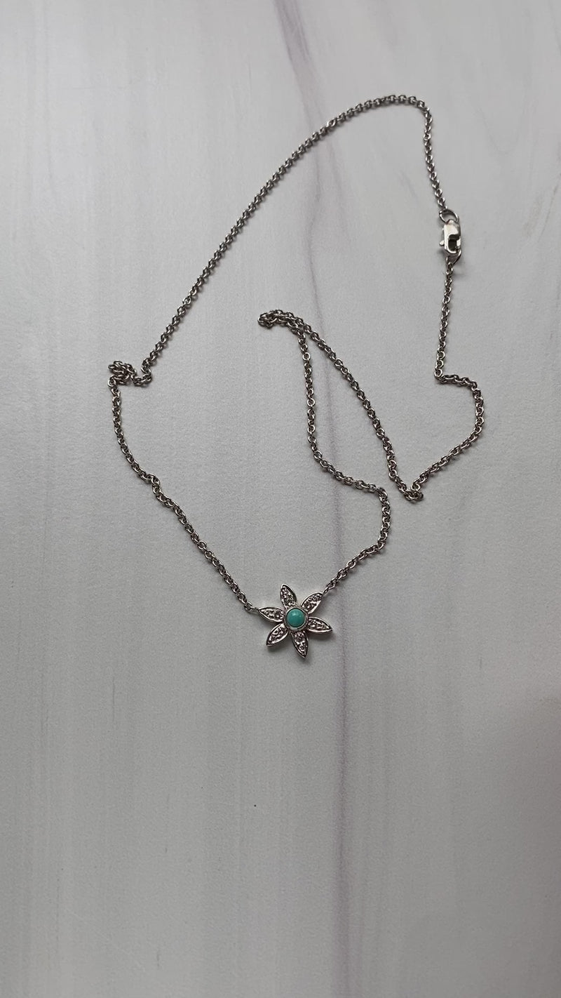 Turquoise and Diamond 18K White Gold Flower Necklace