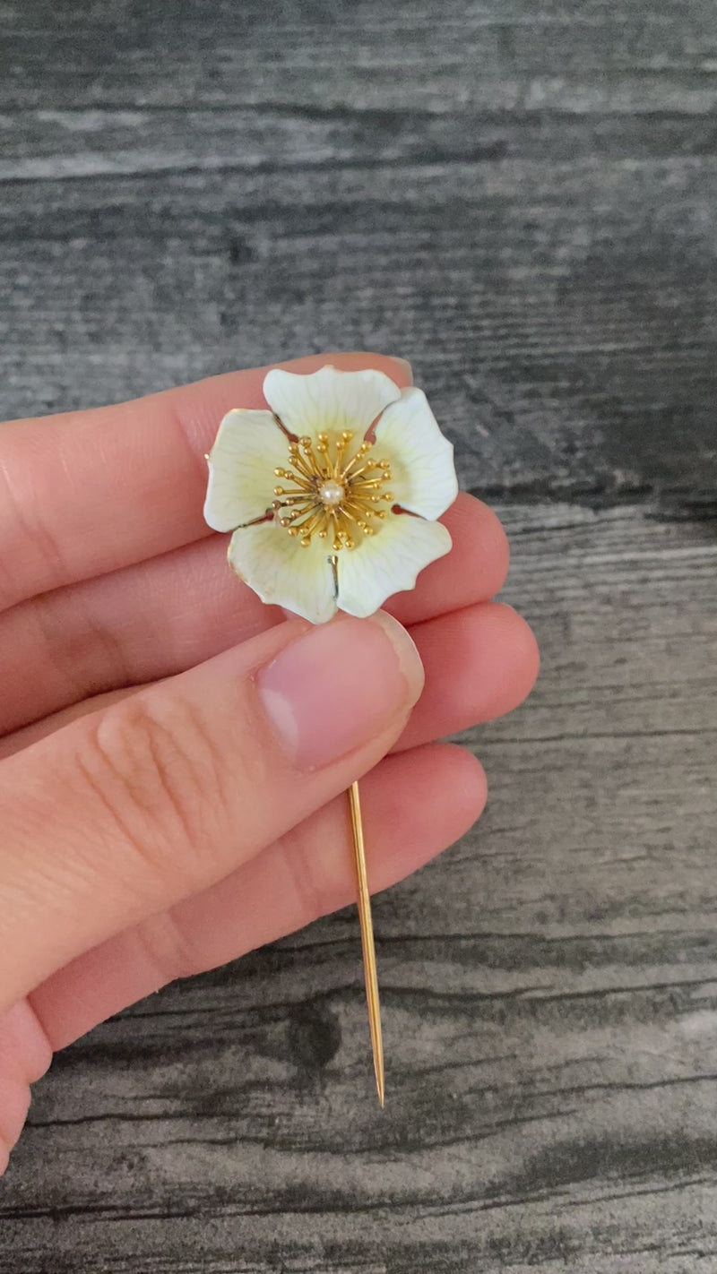 Art Nouveau Enamel Dogwood Flower Stick Pin