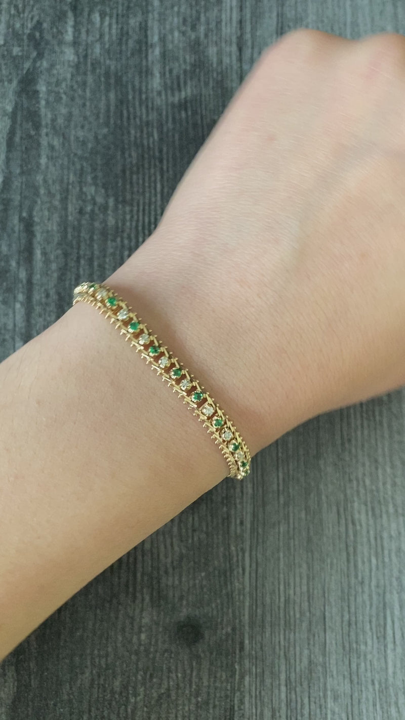 Emerald and Diamond Line Bracelet, 7.25” Long