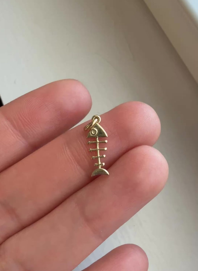 Fish Bone 14K Gold Charm