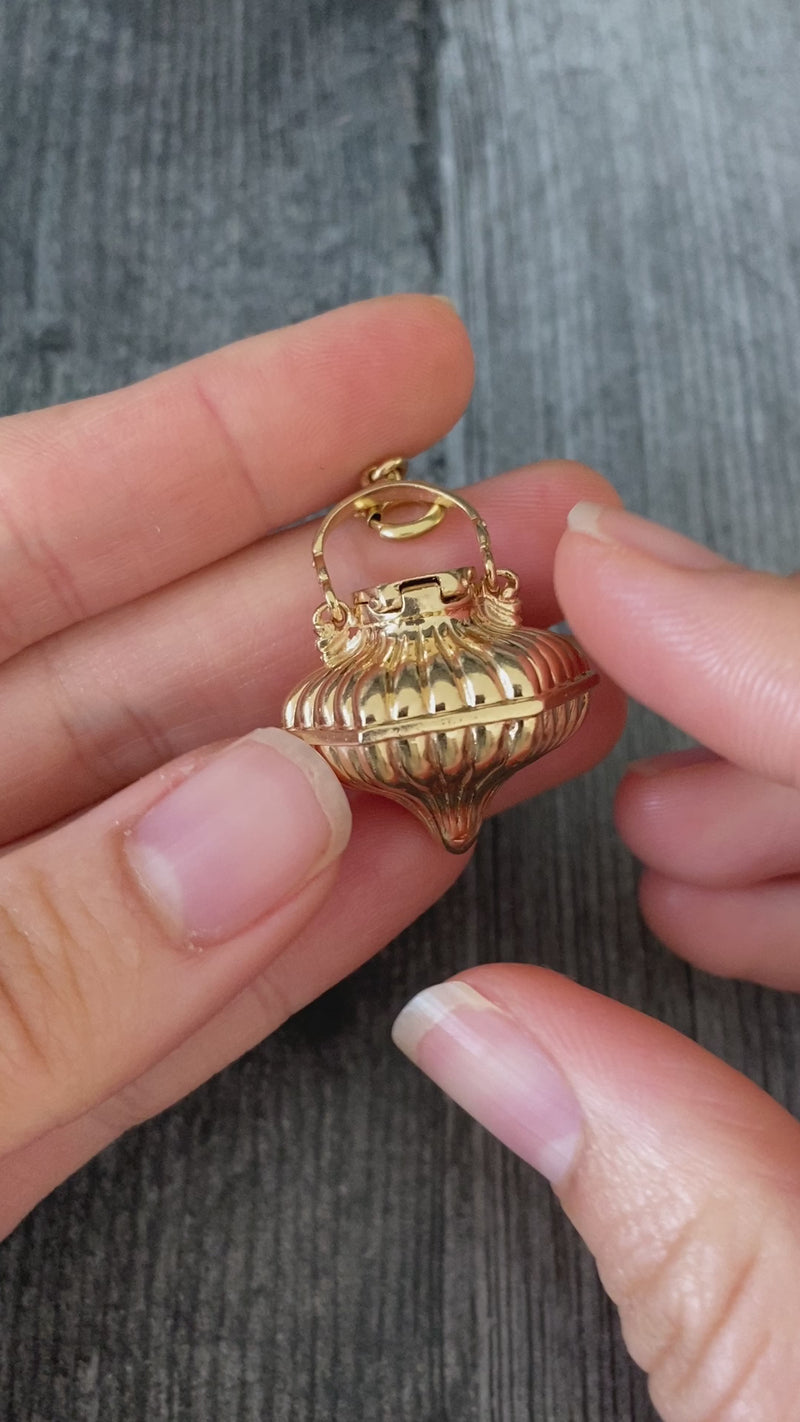 Vintage 14K Gold Lantern Shaped Perfume Pendant