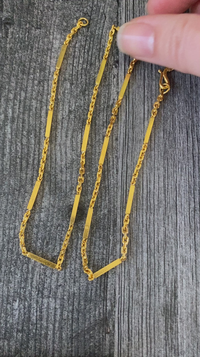 Vintage 24K Gold Bar Link Chain, 18.5” Long