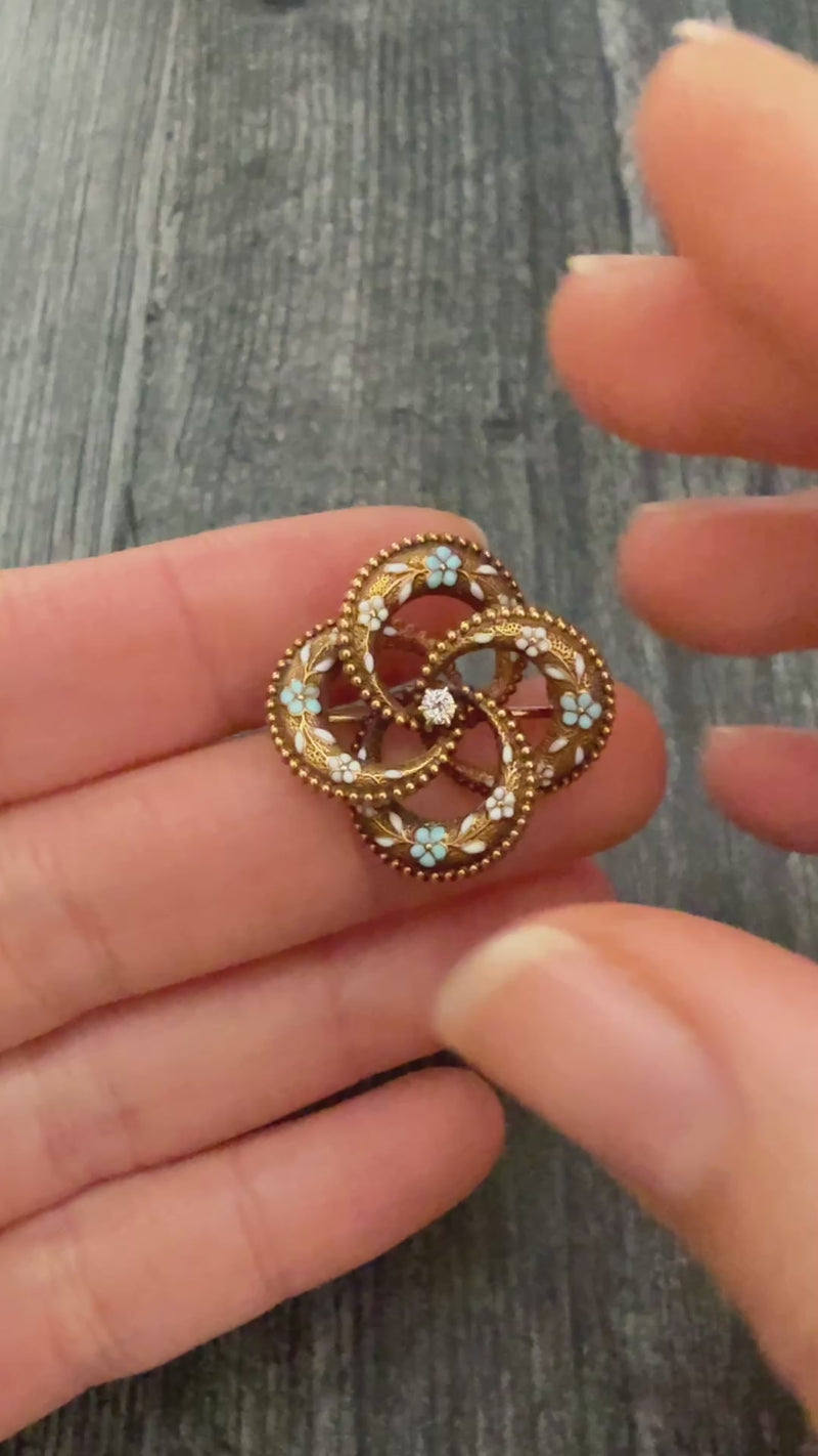 Edwardian Diamond and Enamel Love Knot Pin