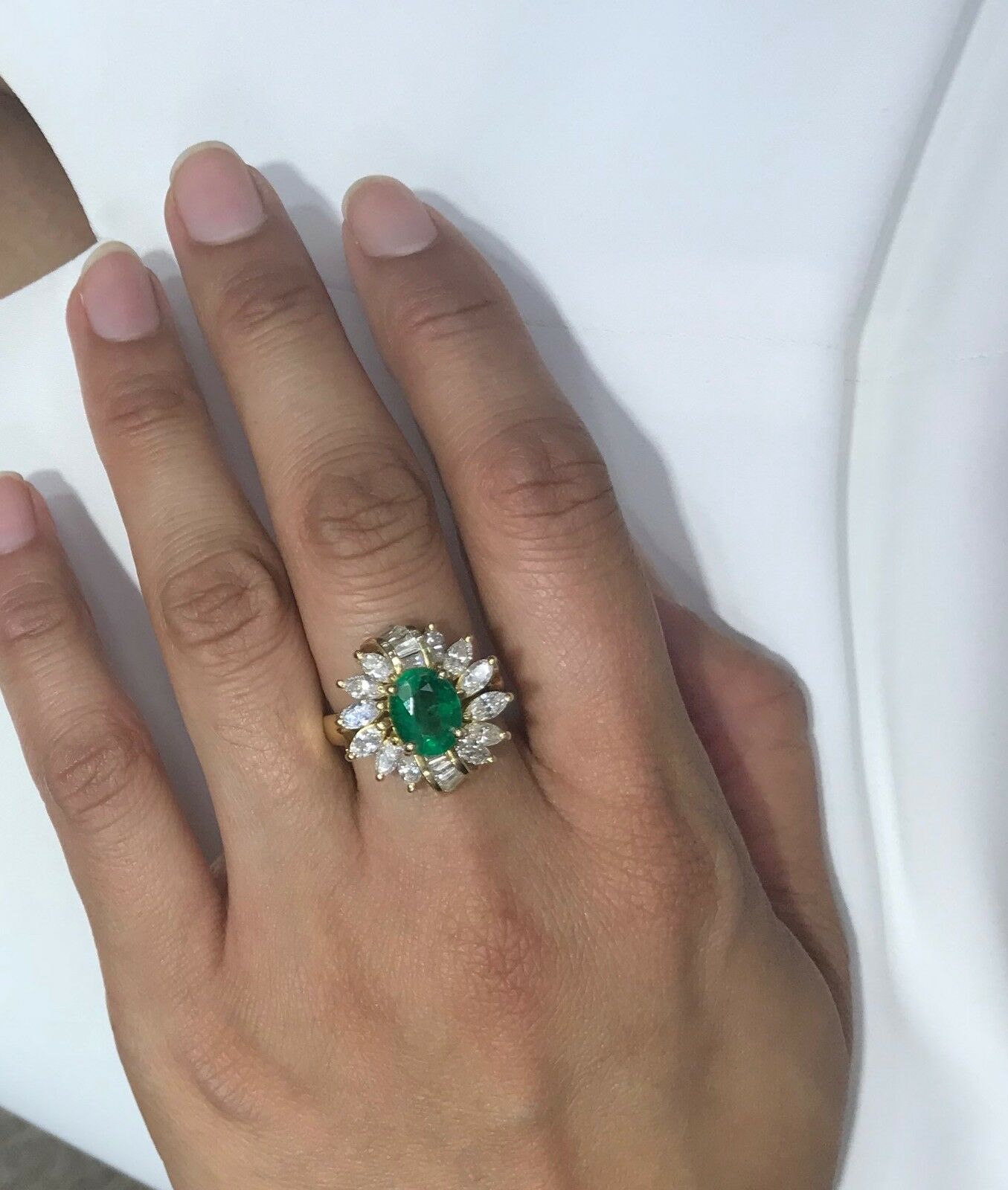 Natural Emerald and 2.2 Carat Diamond 18K Gold Cocktail Ring