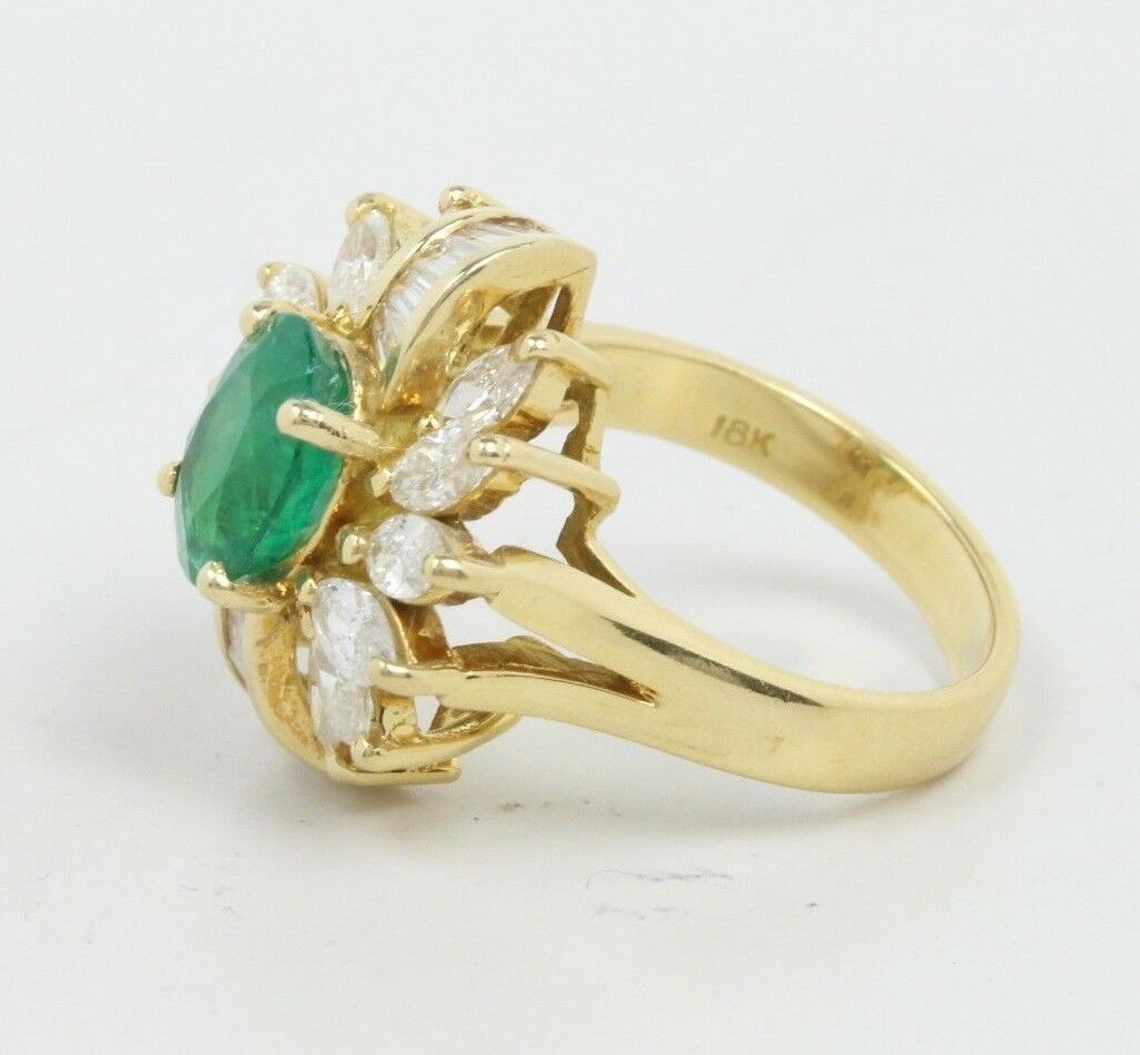 Natural Emerald and 2.2 Carat Diamond 18K Gold Cocktail Ring