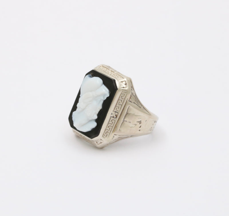 Art Deco 14K Gold Onyx Cameo Egyptian Revival Ring, Unisex