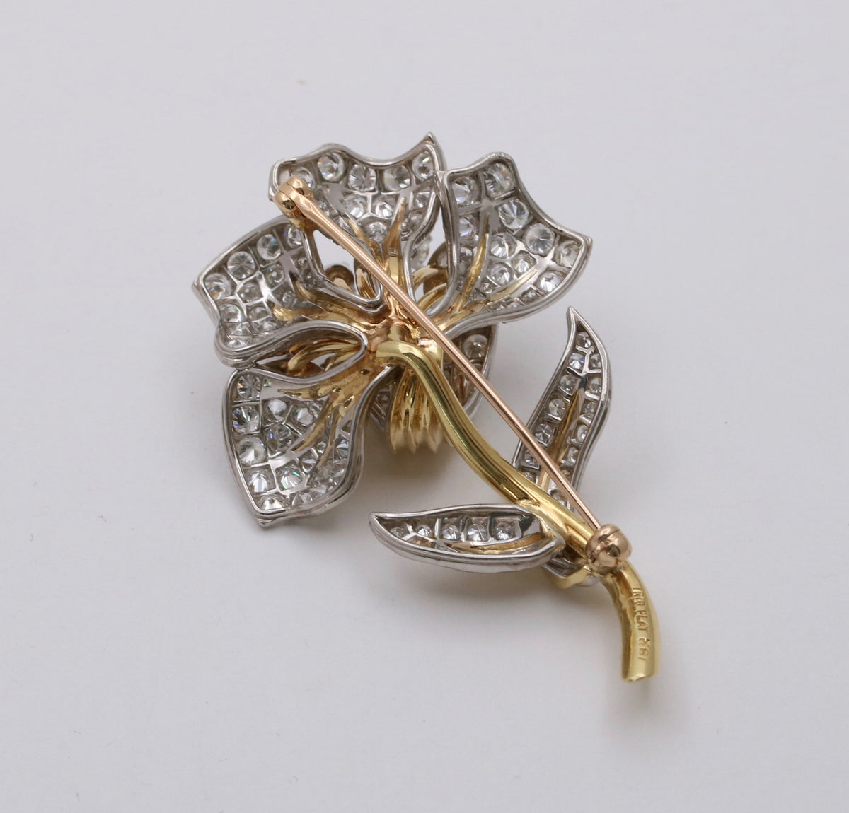 Alpha & Omega Jewelry Large Vintage 18K Gold and 1 Carat Diamond Forget-Me-Not Flower Brooch Clip, Retro Pin