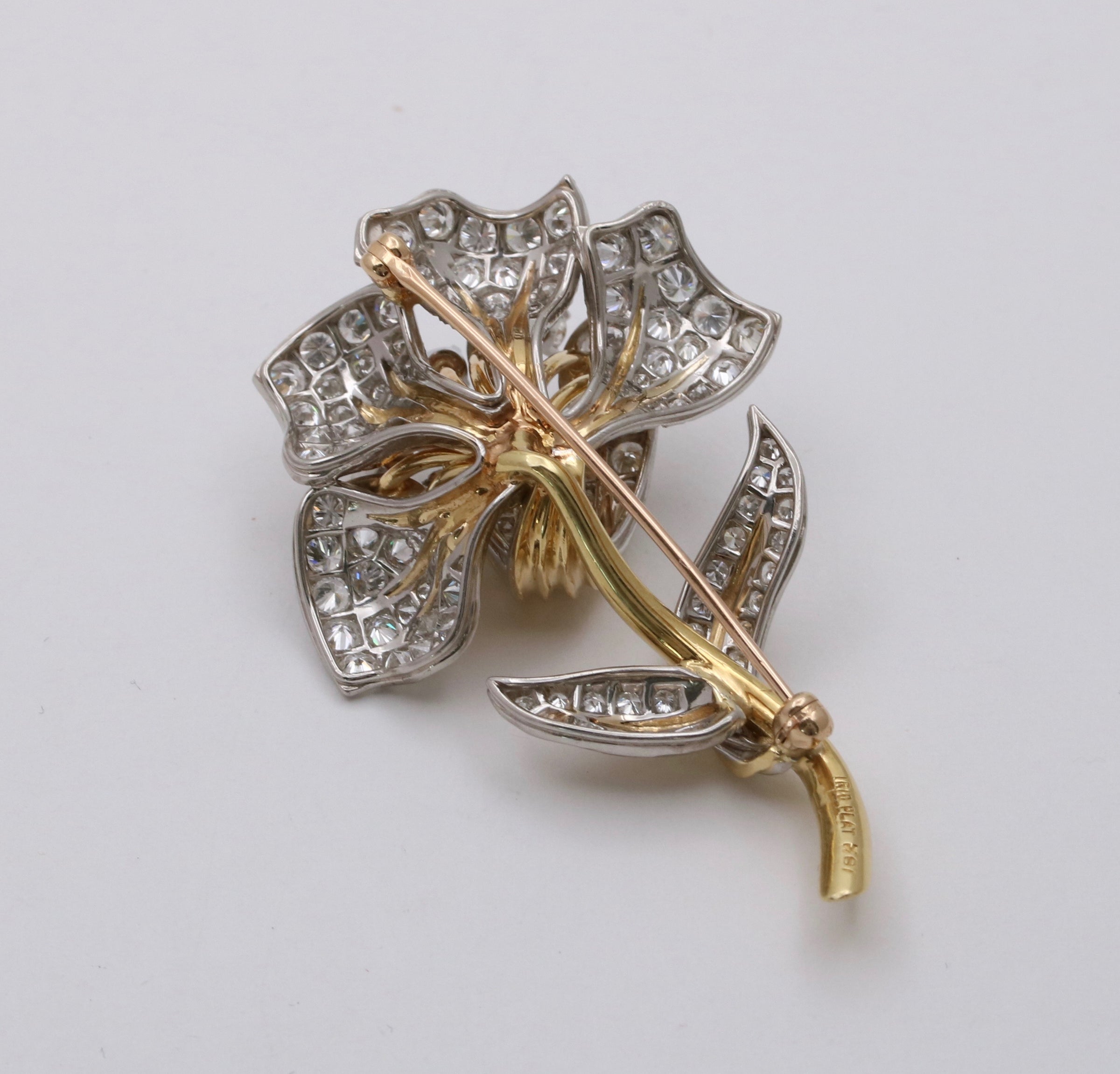 Art Deco Platinum Flower Natural Pearl Diamond 5.00 Carat Brooch