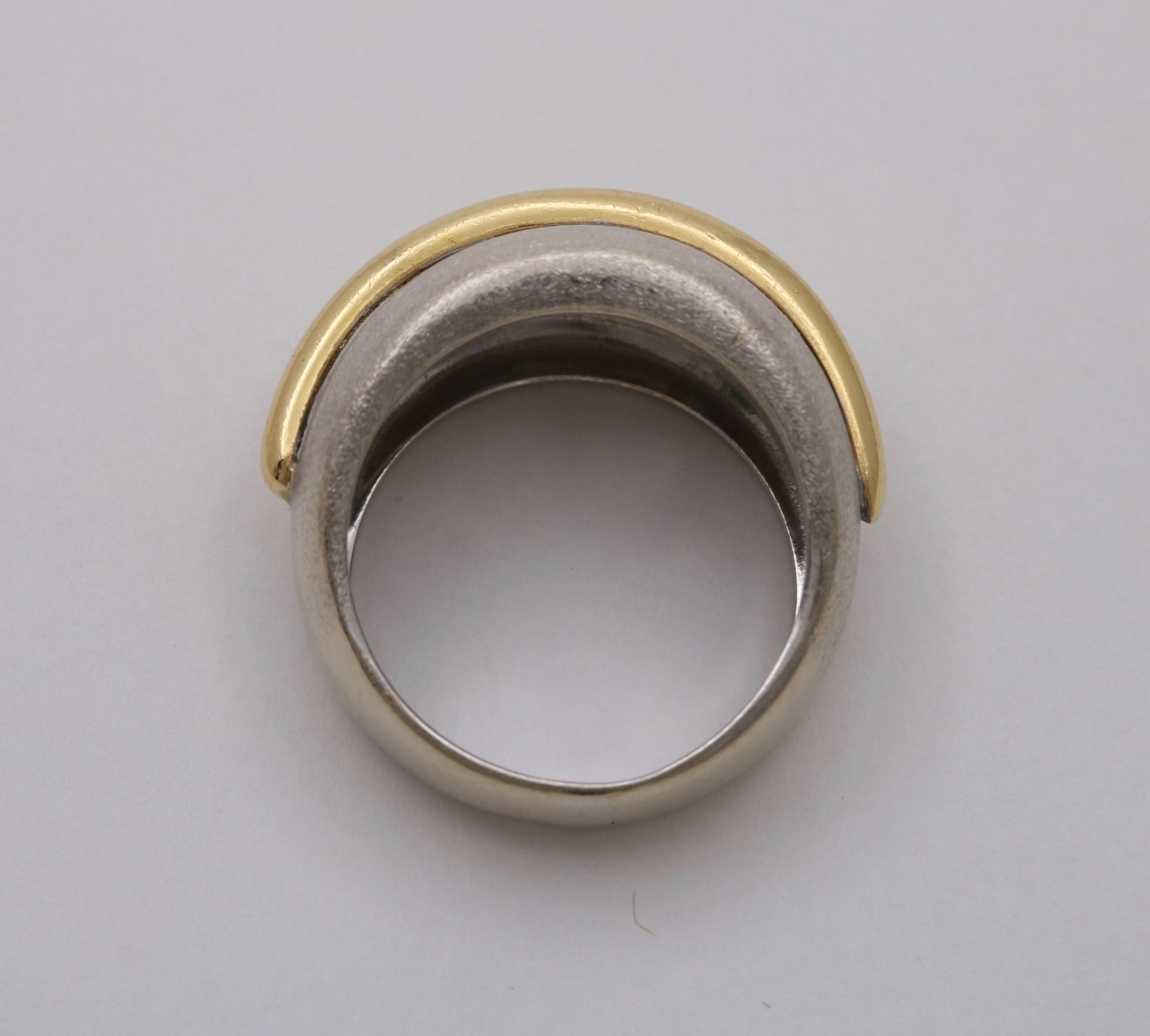 Vintage Modernist Bicolor Ring Gold Dome Jewelry Alpha & Omega 18K –