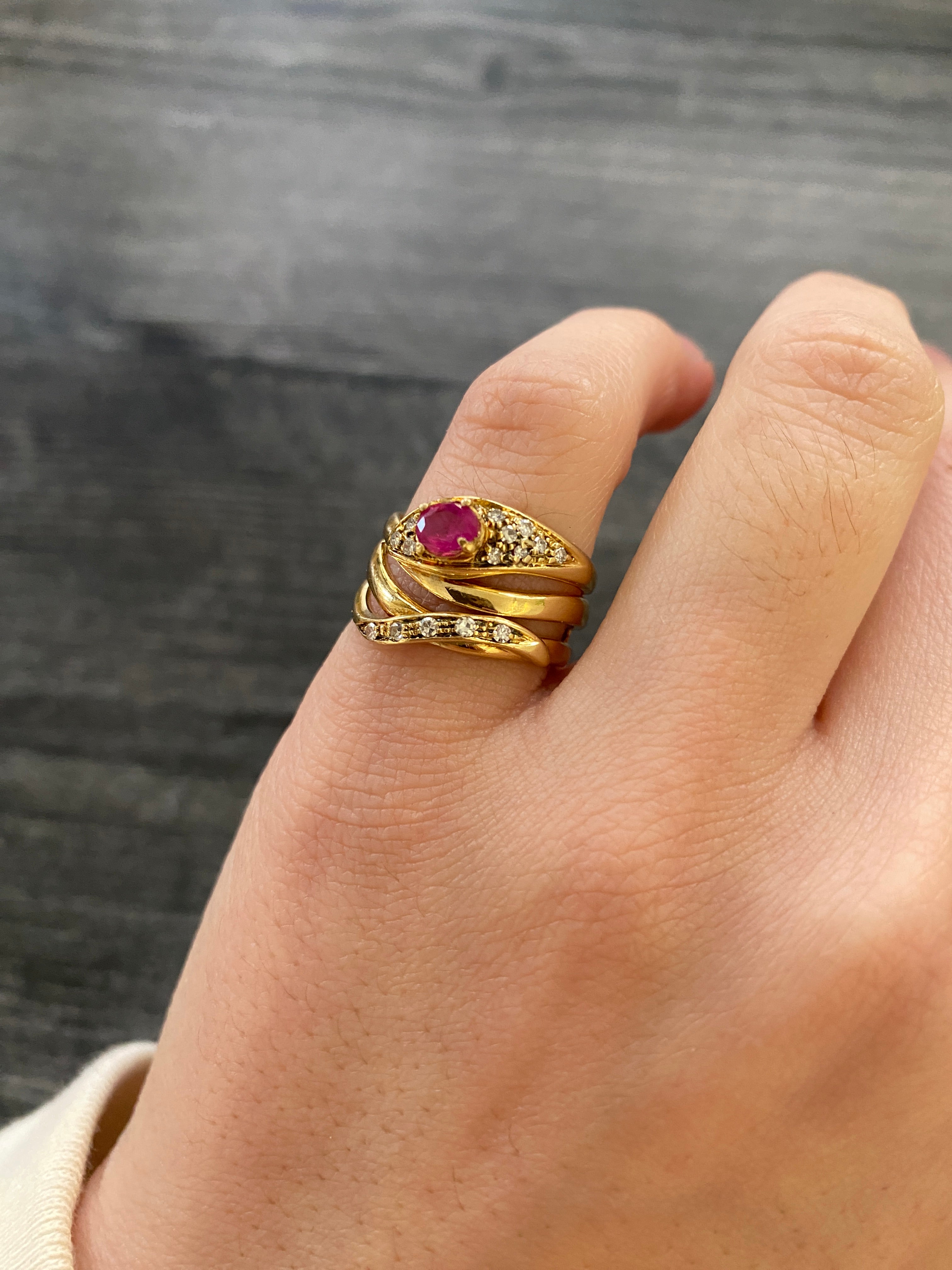 Vintage Ruby, Diamond, and 18K Gold Snake Ring – Alpha & Omega Jewelry