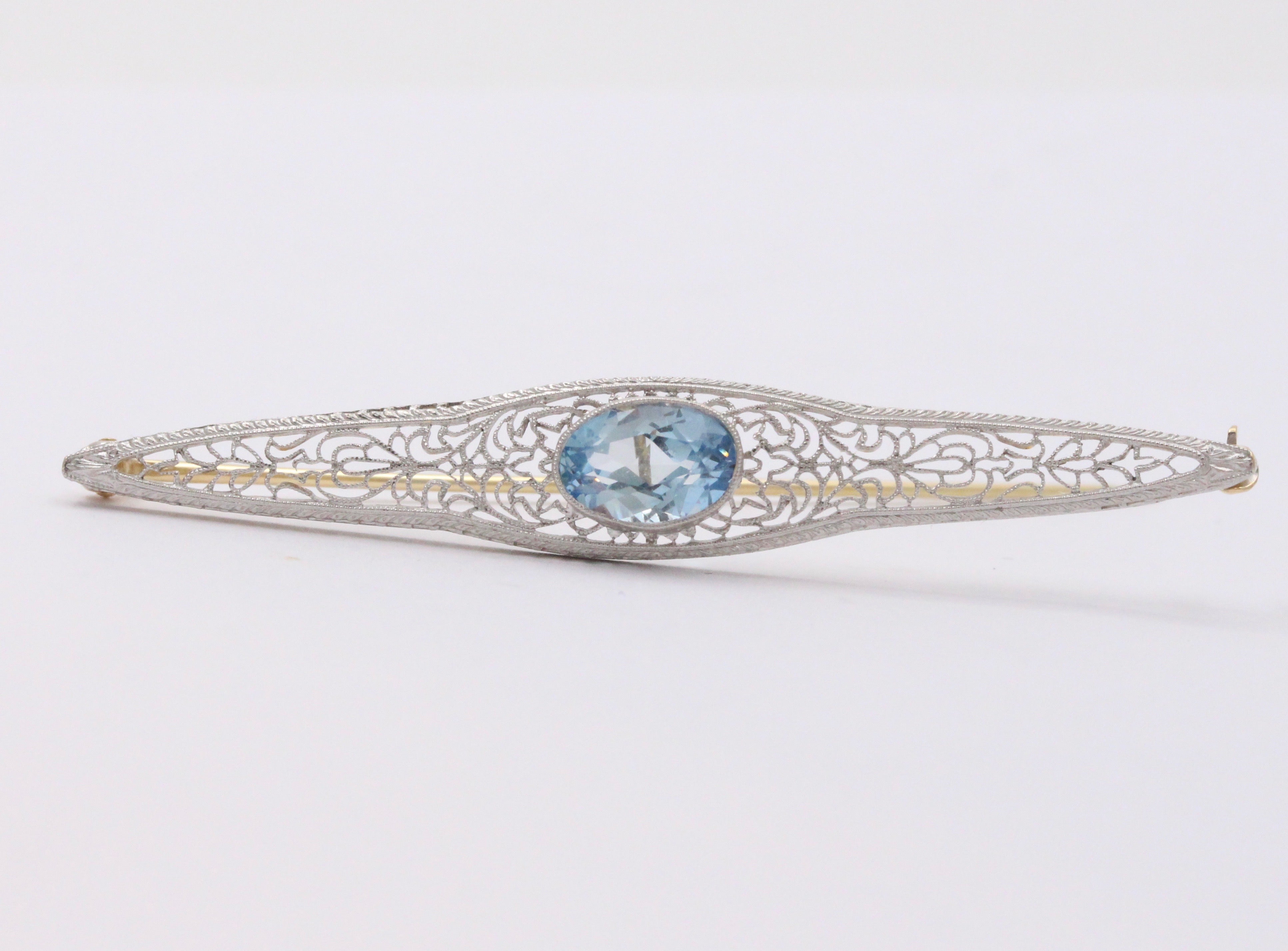 14k 14kt store white gold aquamarine pin brooch