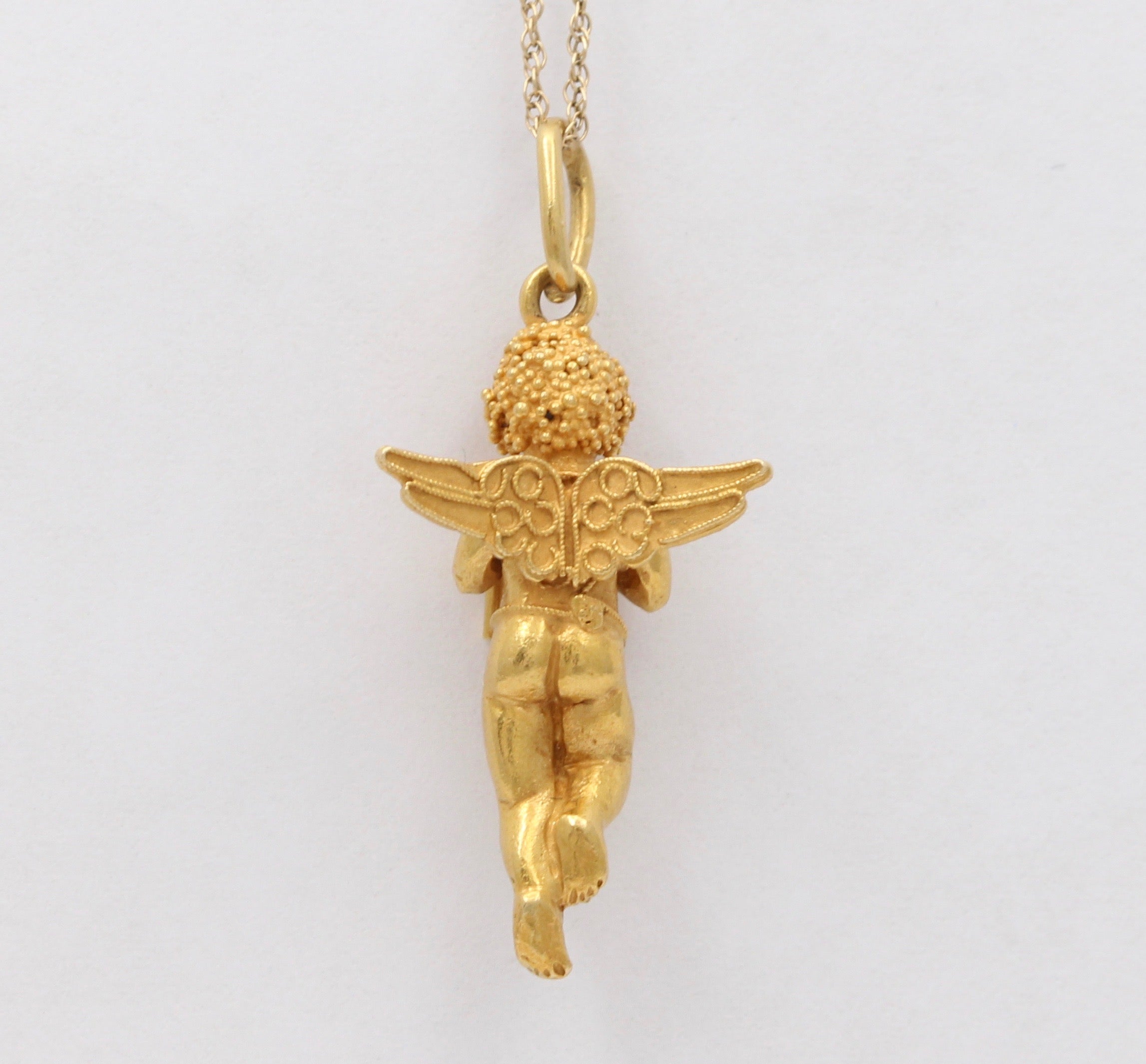 Vintage 14K Gold Cherub and Flute Charm, Putti Pendant