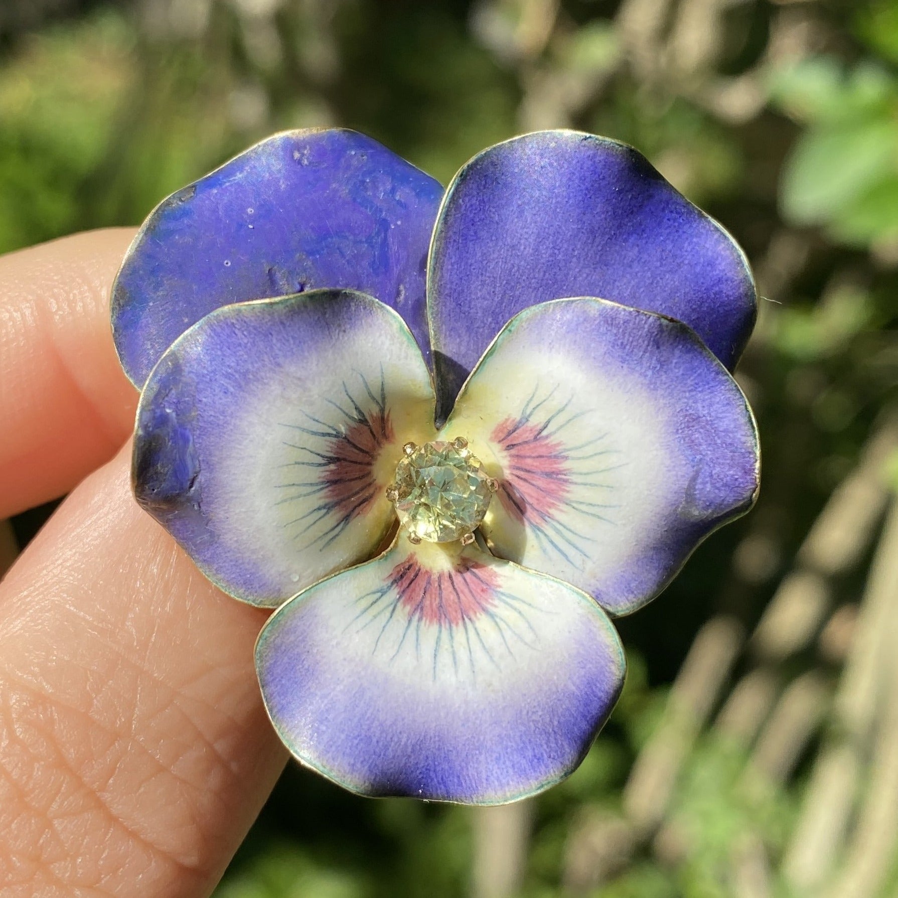 Vintage Porcelain Blue Violet White Black orders Art Nouveau Pansy Flower Brooch Pin