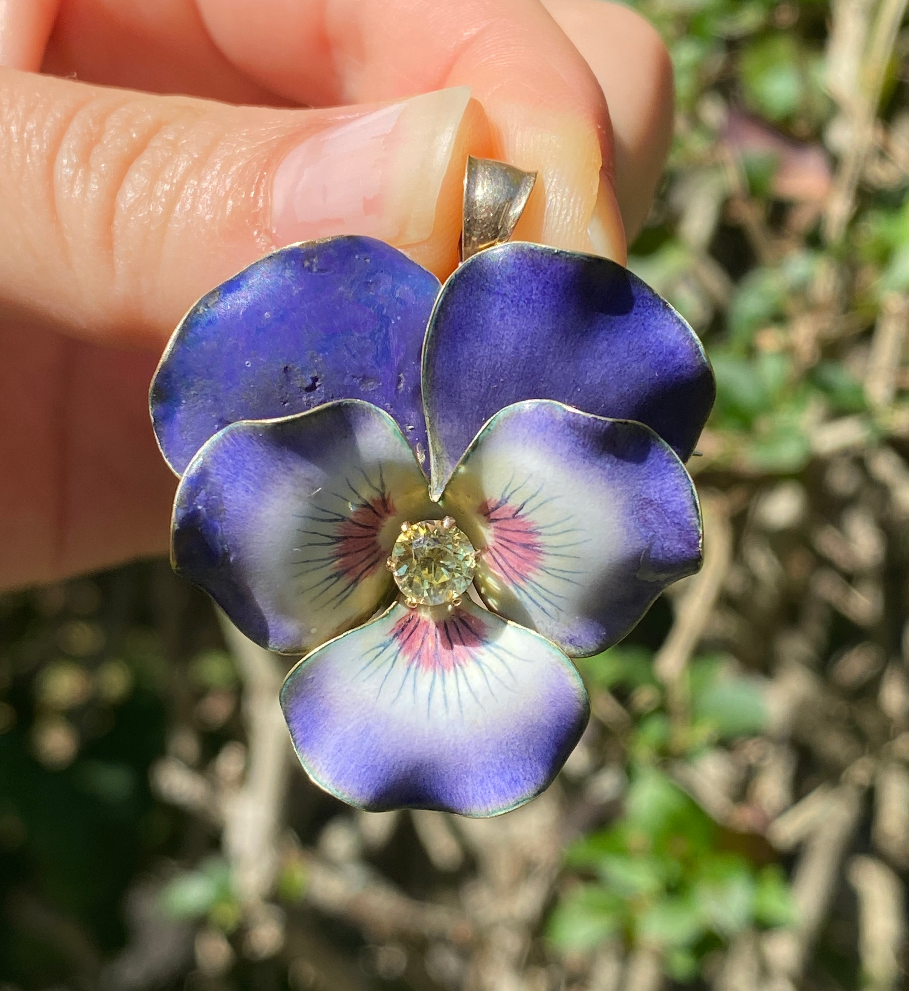 Vintage Porcelain Blue Violet White Black orders Art Nouveau Pansy Flower Brooch Pin