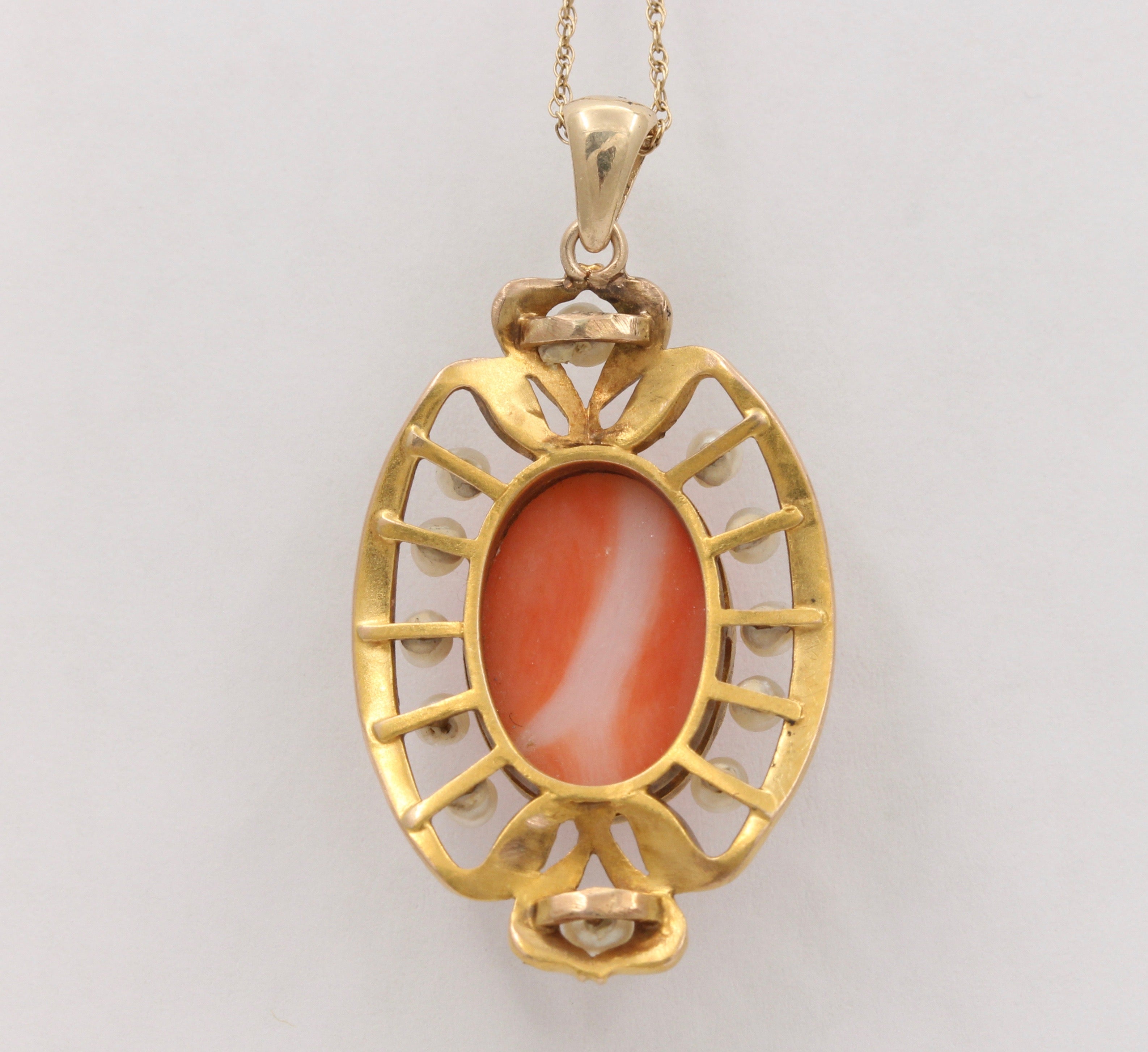 14k sold Gold Antique Coral Pearl Pendant